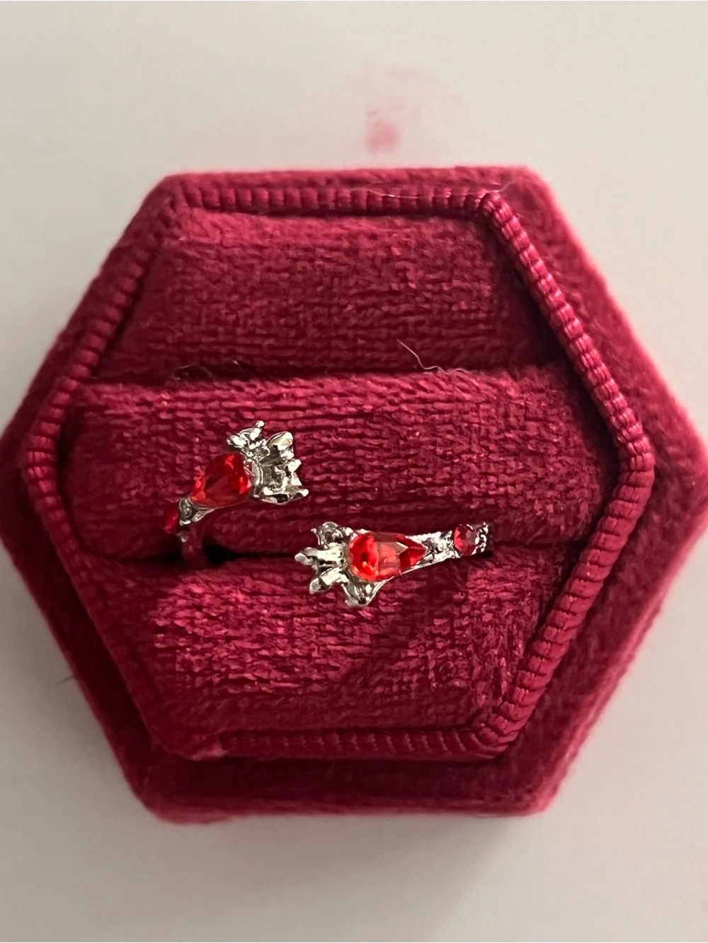 Vintage/Gothic Design Silver/ Red Punk Design Ring Adjustable Size 6-9
